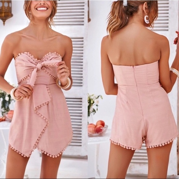 pink strapless romper